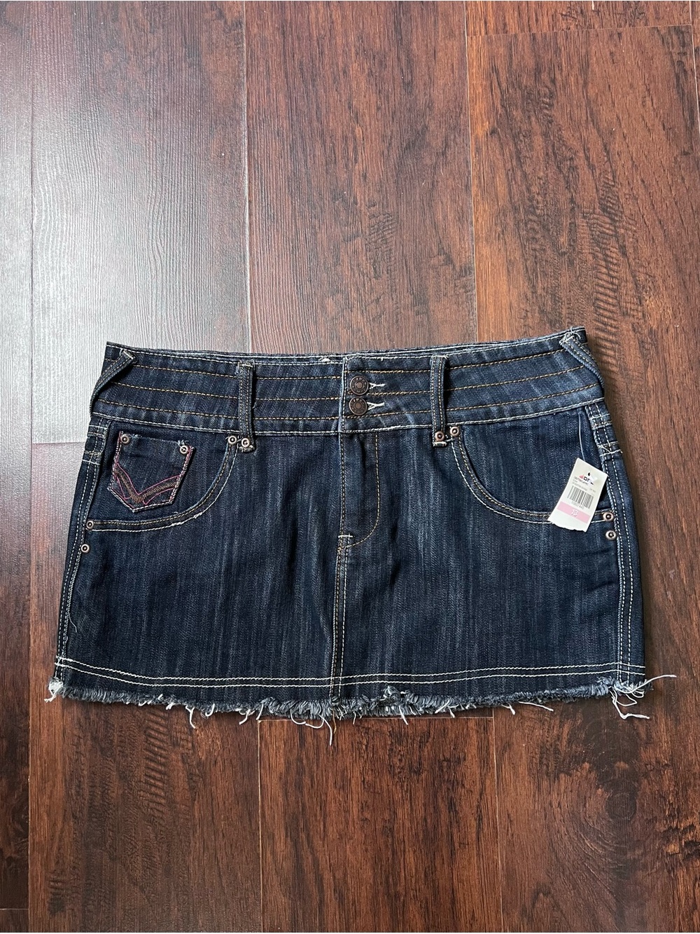 DBL Y2K Denim Micro Mini Skirt Dark Wash Frayed Hem Juniors 13 NWT Deadstock